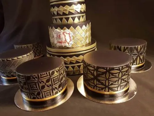 Auckland's Pietra 13 cake using the Polynesian Triple Strip Cake stencil (and others)